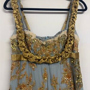 Vintage Mandalay Blue and Gold Sequins Gown- size 4
